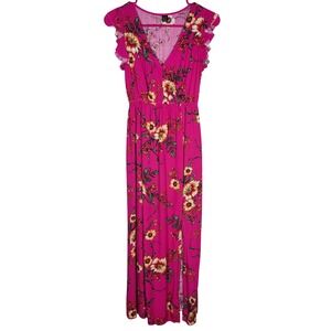 Boture Maxi Dress Womens‎ S Pink Floral Ruffle Sleeve V-Neck Slit Summer Boho